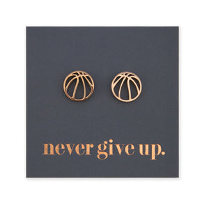 Stainless Steel Earring Studs - Never Give Up - BASKETBALLS