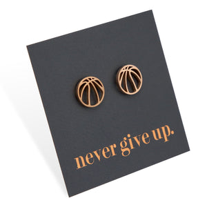 Stainless Steel Earring Studs - Never Give Up - BASKETBALLS