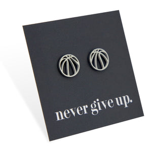 Stainless Steel Earring Studs - Never Give Up - BASKETBALLS