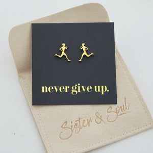 Stainless Steel Earring Studs - Never Give Up - RUNNERS