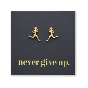 Stainless Steel Earring Studs - Never Give Up - RUNNERS