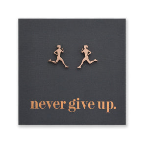 Stainless Steel Earring Studs - Never Give Up - RUNNERS