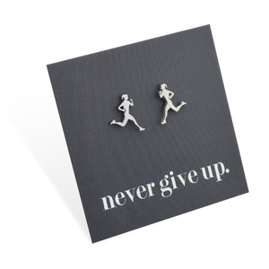 Stainless Steel Earring Studs - Never Give Up - RUNNERS