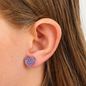 SPARKLE ACRYLIC HEART STUDS - You Are Amazing - Purple Glitter (2402)