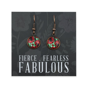 POPPIES Collection - Fierce Fearless Fabulous - Vintage Copper Dangle Earrings - Parade Poppies (12653)