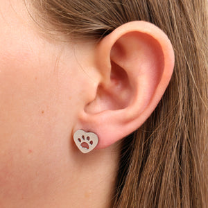 Stainless Steel Earring Studs - Love Just For You - HEART PAW PRINTS