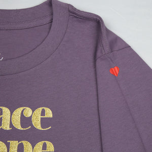 PEACE HOPE LOVE - Dusty Purple Cropped Wide Boxy Tee - Gold Glitter Print