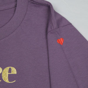 PEACE HOPE LOVE - Dusty Purple Cropped Wide Boxy Tee - Gold Glitter Print