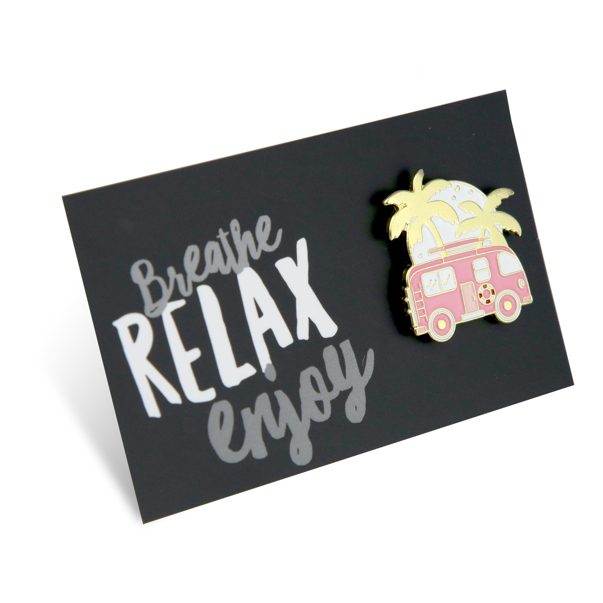 Lovely Pins! Breathe Relax Enjoy! - Pink Camper Enamel Badge Pin - (10153)