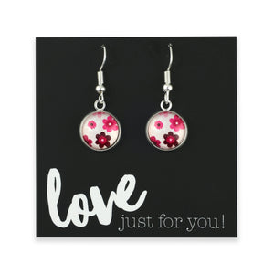 PINK COLLECTION - Love Just For you! - Bright Silver Dangle Earrings - Pink Charm (11064)