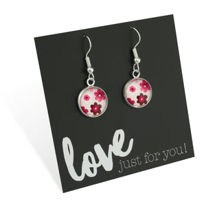 PINK COLLECTION - Love Just For you! - Bright Silver Dangle Earrings - Pink Charm (11064)