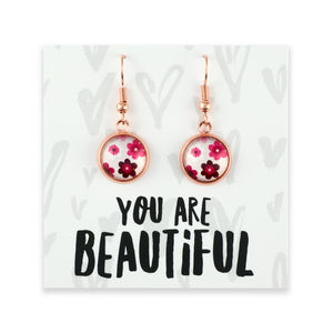 PINK COLLECTION - You Are Beautiful - Rose Gold Dangle Earrings - Pink Charm (11035)