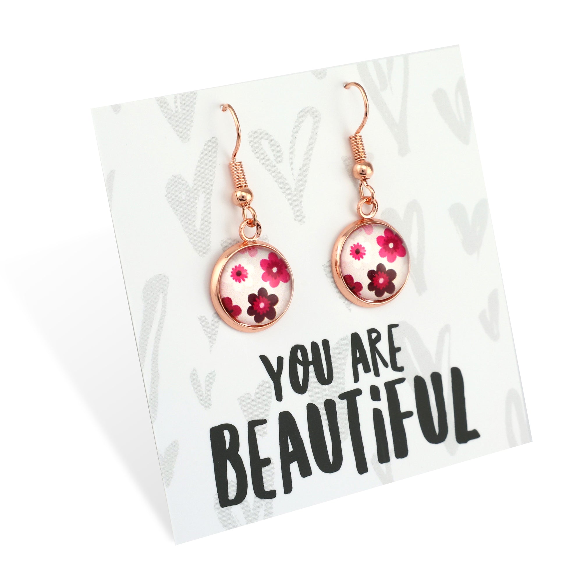 PINK COLLECTION - You Are Beautiful - Rose Gold Dangle Earrings - Pink Charm (11035)