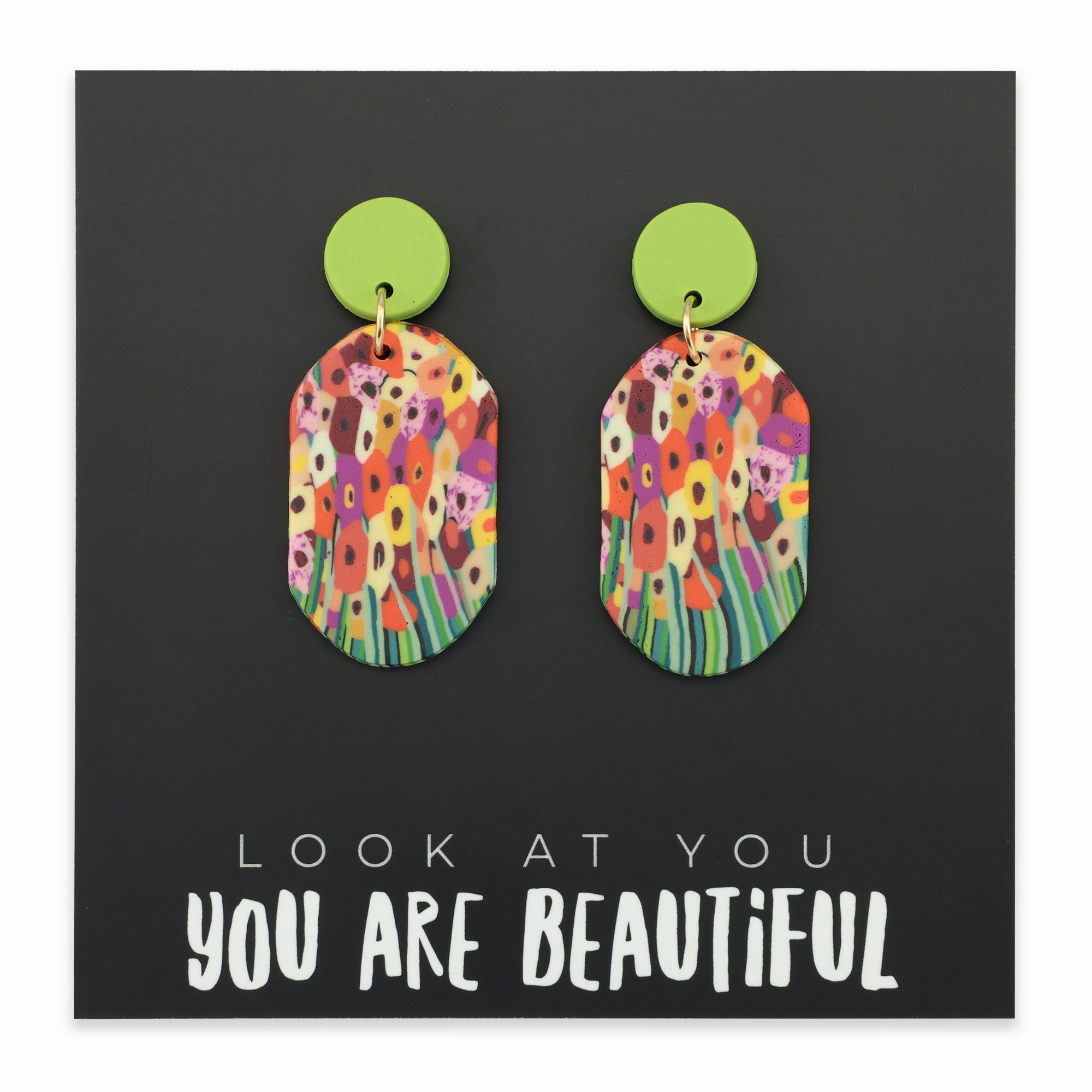 Acrylic & Polymer Dangles - 'Look At You You Are Beautiful' - Polly Ovals (12142)