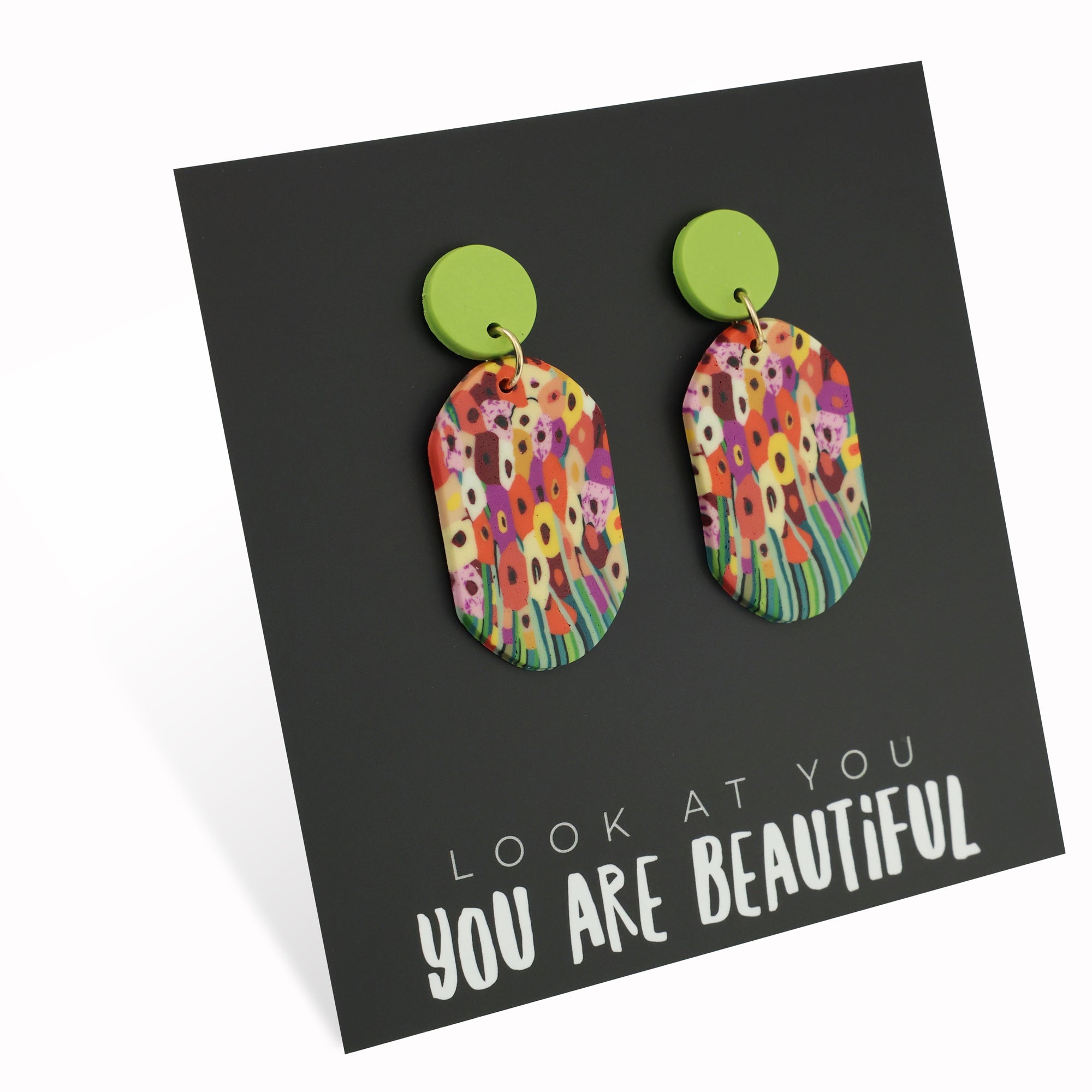 Acrylic & Polymer Dangles - 'Look At You You Are Beautiful' - Polly Ovals (12142)