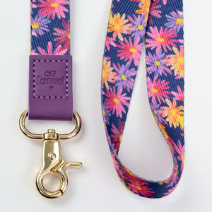 LANYARD with embossed words - PURPLE FLORAL