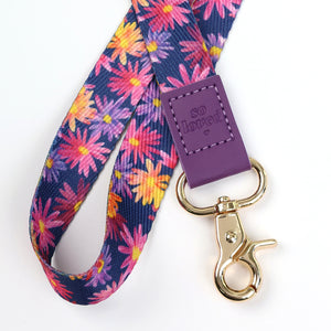 LANYARD with embossed words - PURPLE FLORAL