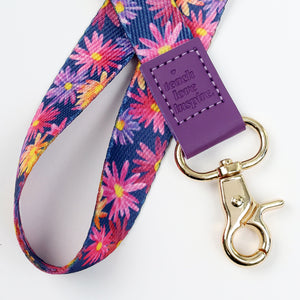 LANYARD with embossed words - PURPLE FLORAL