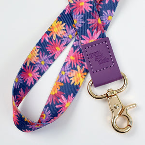 LANYARD with embossed words - PURPLE FLORAL