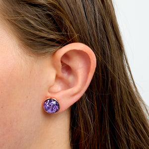 SPARKLEFEST - You Are Actually Wonderful - Rose Gold 12mm Circle Studs - Purple Glitter (2104-F)