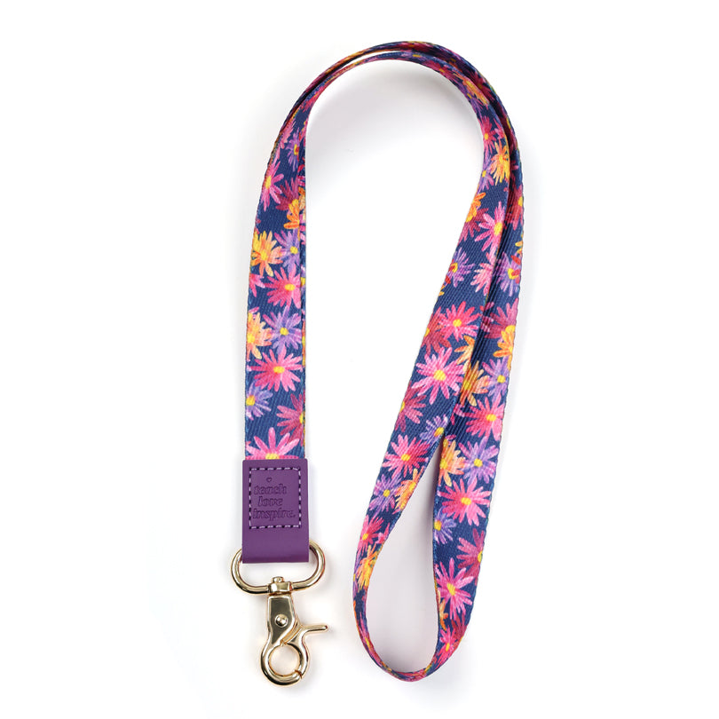 LANYARD with embossed words - PURPLE FLORAL