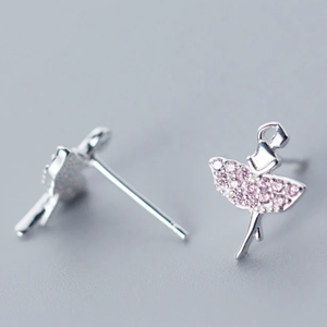 Poised Dancer - Sterling Silver Stud + Soft Pink CZ - Dance Your Heart Out (8812)