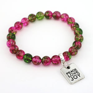 Raspberry & Green Apple Quartz 8mm Beads - with Silver Word charm