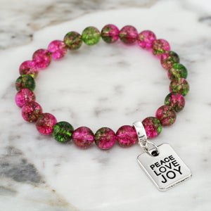 Raspberry & Green Apple Quartz 8mm Beads - with Silver Word charm