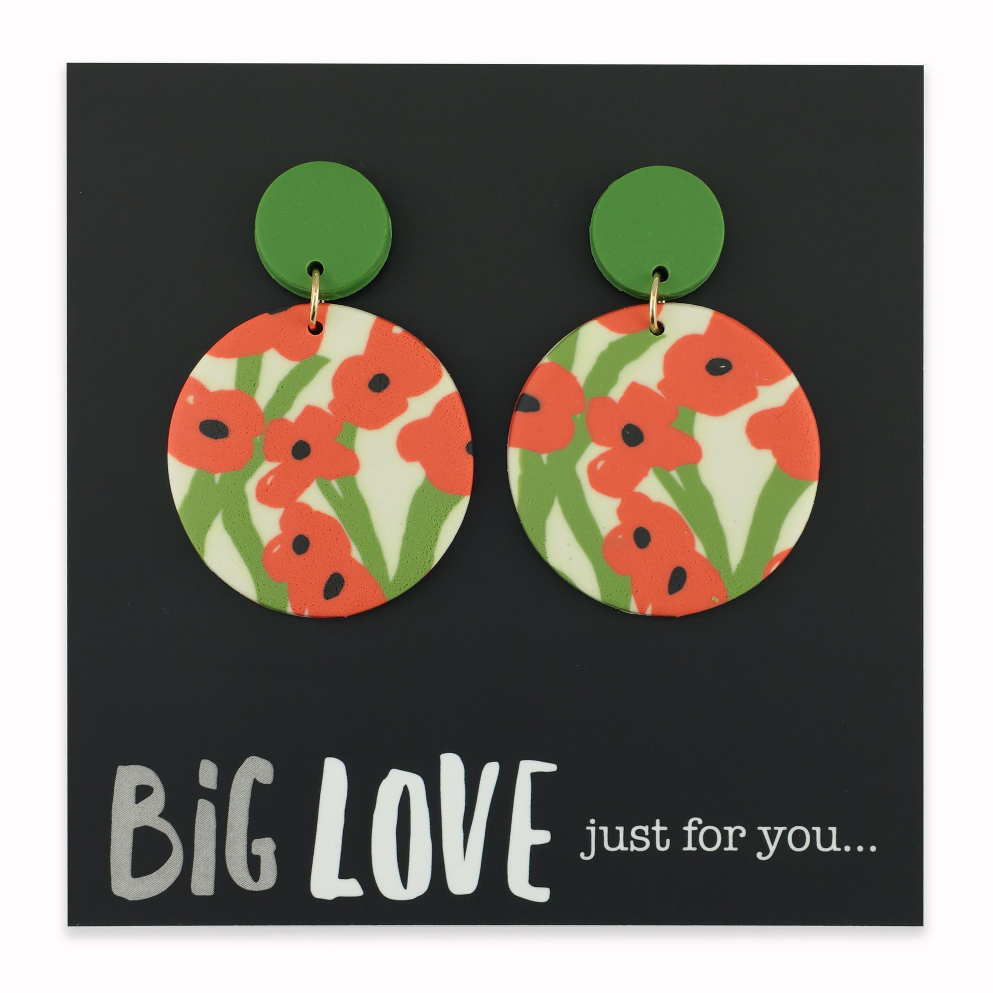 Acrylic & Polymer Dangles - 'Big Love Just For You' - Red Poppy Circles (12112)