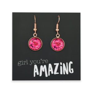 PINK COLLECTION - Girl You're Amazing - Rose Gold Dangle Earrings - Ruby Bloom (11025)