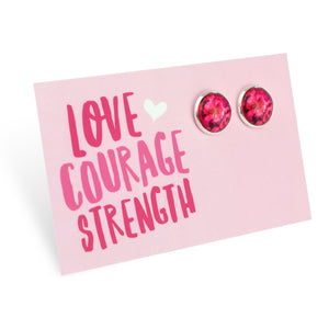 PINK COLLECTION - Love Courage Strength - Bright Silver 12mm Circle Studs - Ruby Bloom (11061)