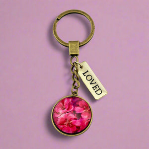 PINK COLLECTION - Vintage Gold 'Loved'  Keyring -  Ruby Bloom (10465)