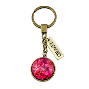 PINK COLLECTION - Vintage Gold 'Loved'  Keyring -  Ruby Bloom (10465)