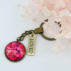 PINK COLLECTION - Vintage Gold 'Loved'  Keyring -  Ruby Bloom (10465)