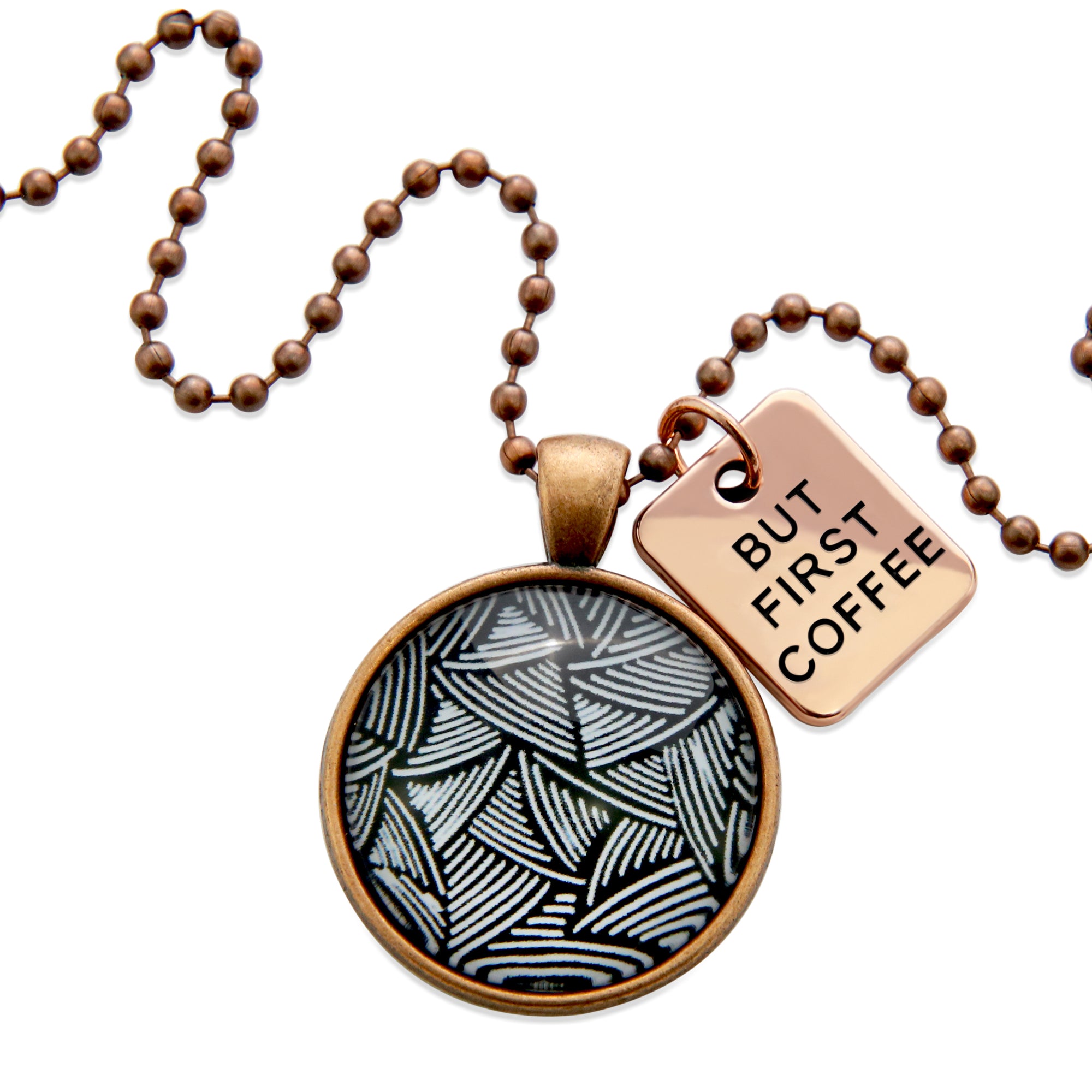 Black & White Collection - Vintage Copper 'BUT FIRST COFFEE' Necklace - Scratch (11245)