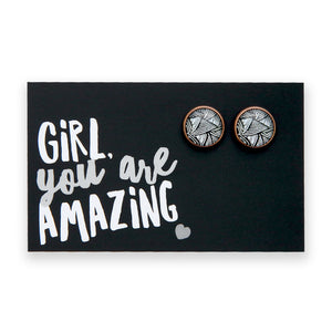 Black & White Collection - Girl You Are Amazing - Vintage Copper 12mm Circle Studs - Scratch (11324)