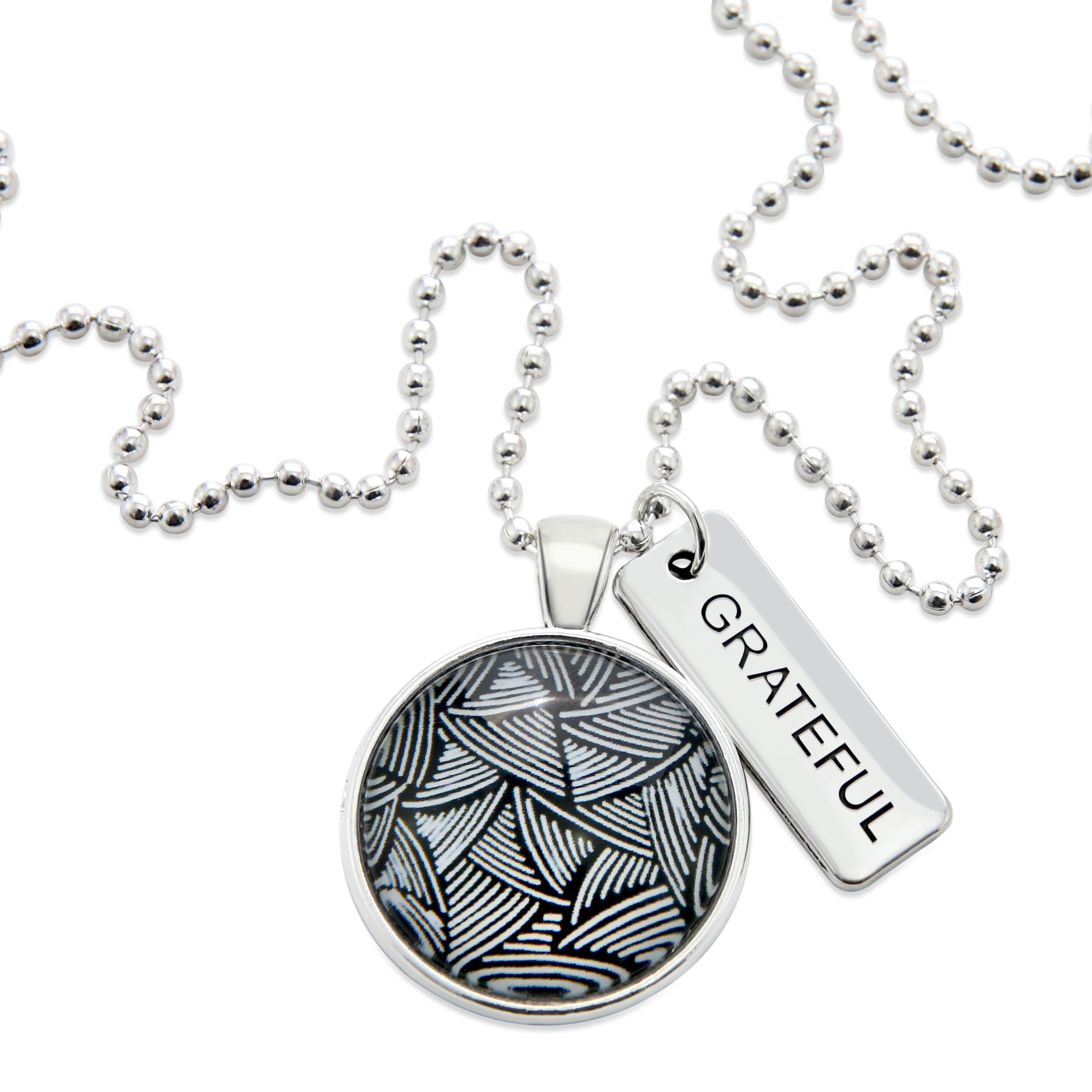 Black & White Collection - Bright Silver 'GRATEFUL' Necklace - Scratch - (11214)