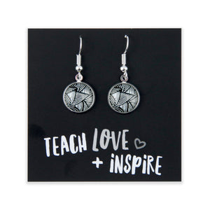 Black & White Collection - Teach Love + Inspire - Bright Silver Dangle Earrings - Scratch (11664)