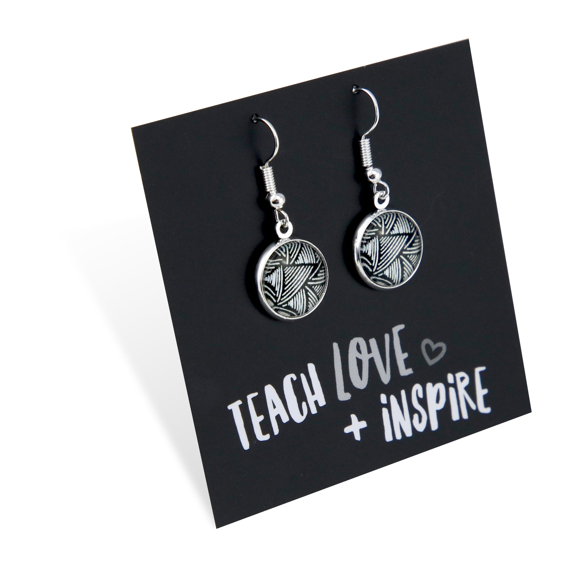 Black & White Collection - Teach Love + Inspire - Bright Silver Dangle Earrings - Scratch (11664)