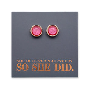 She Believed She Could So She Did - Rose Gold Stainless Steel 8mm Circle Studs - Raspberry Shimmer (11344)