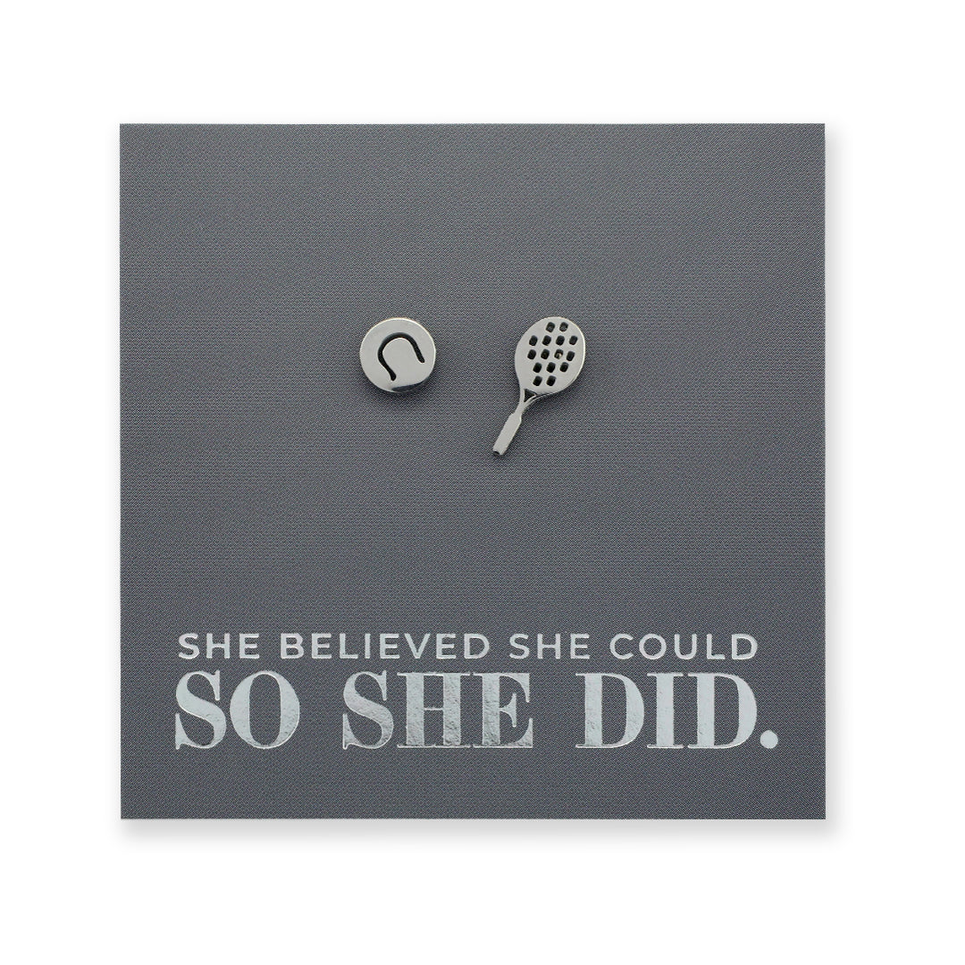 Stainless Steel Earring Studs - She Believed She Could So She Did - TENNIS ANYONE?