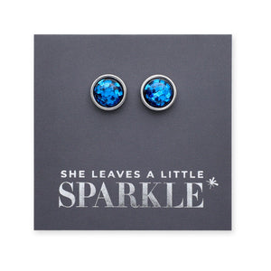 She Leaves A Little Sparkle - Silver Stainless Steel 8mm Circle Studs - Cobalt Blue Glitter (11562)