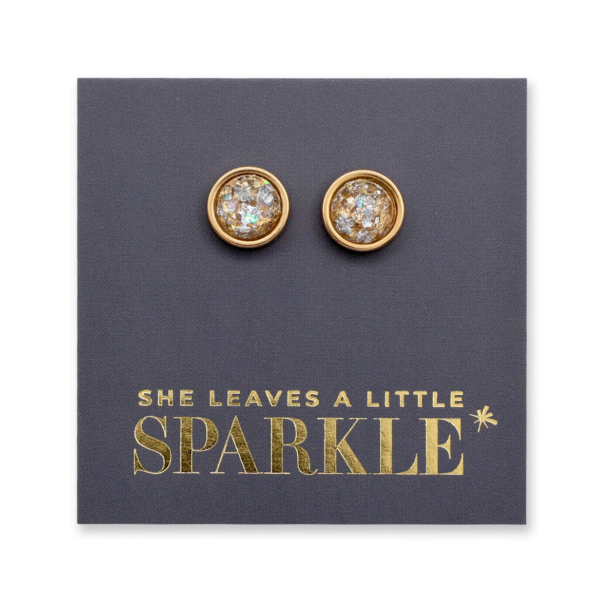 She Leaves A Little Sparkle - Gold Stainless Steel 8mm Circle Studs - Angel Dust Resin (11932)