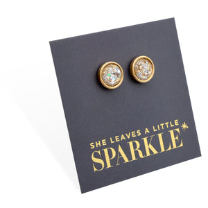 She Leaves A Little Sparkle - Gold Stainless Steel 8mm Circle Studs - Angel Dust Resin (11932)