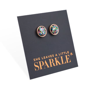 She Leaves A Little Sparkle - Rose Gold Stainless Steel 8mm Circle Studs - Glitter Pastels (11931)