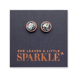 She Leaves A Little Sparkle - Rose Gold Stainless Steel 8mm Circle Studs - Glitter Pastels (11931)