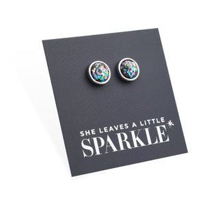 She Leaves A Little Sparkle - Silver Stainless Steel 8mm Circle Studs - Glitter Pastels (11833)