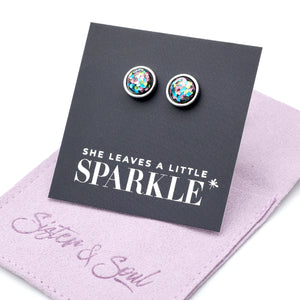 She Leaves A Little Sparkle - Silver Stainless Steel 8mm Circle Studs - Glitter Pastels (11833)