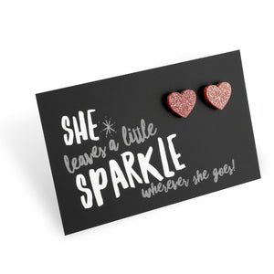 SPARKLE ACRYLIC HEART STUDS - She Leaves A Little Sparkle Wherever She Goes - Rose Gold Glitter (11153)