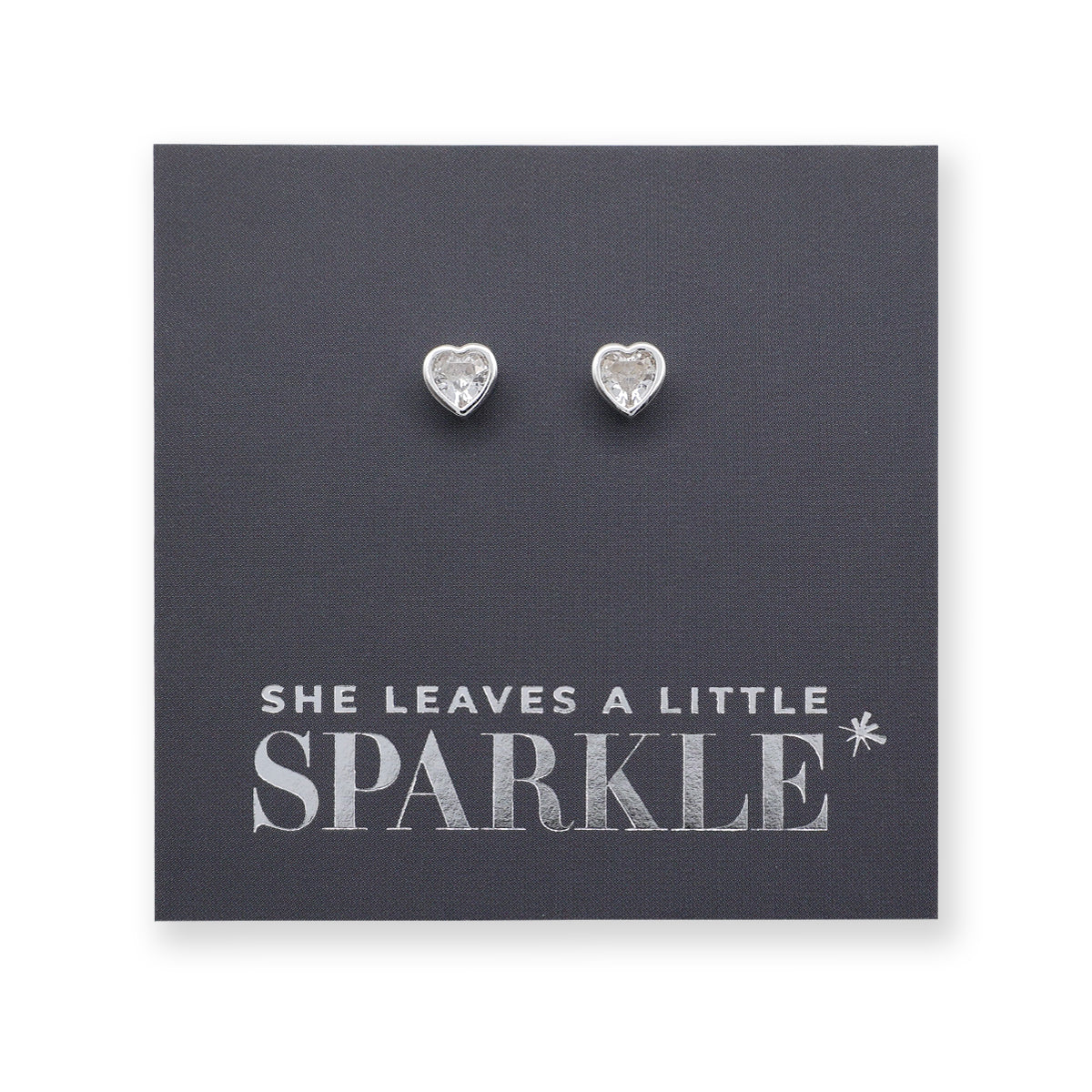 Clear Crystal Hearts - Sterling Silver Studs + CZ crystal - She Leaves A Little Sparkle (8109-R)